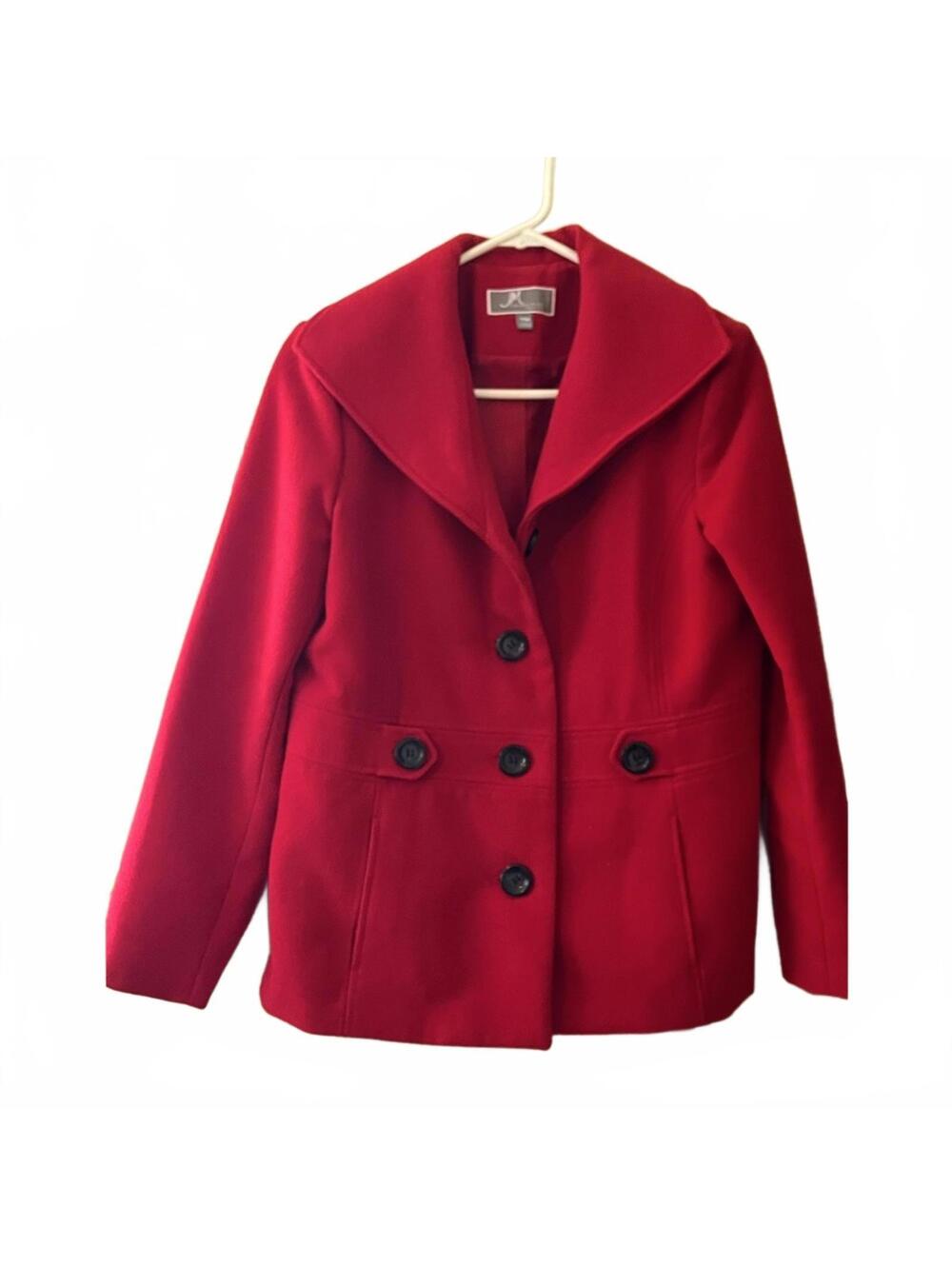 JM Collection Vibrant Red Pea Coat Women's Classic Tailored Outerwear